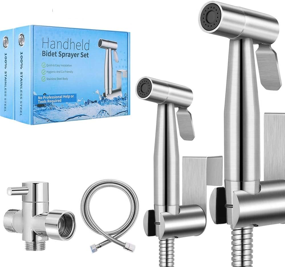 Handheld Bidet Sprayer for Toilet, Premium Stainless Steel Bathroom Bidet Sprayer Set, Baby Cloth Diaper Sprayer with Superior Complete Accessories,Support Wall or Toilet Mount