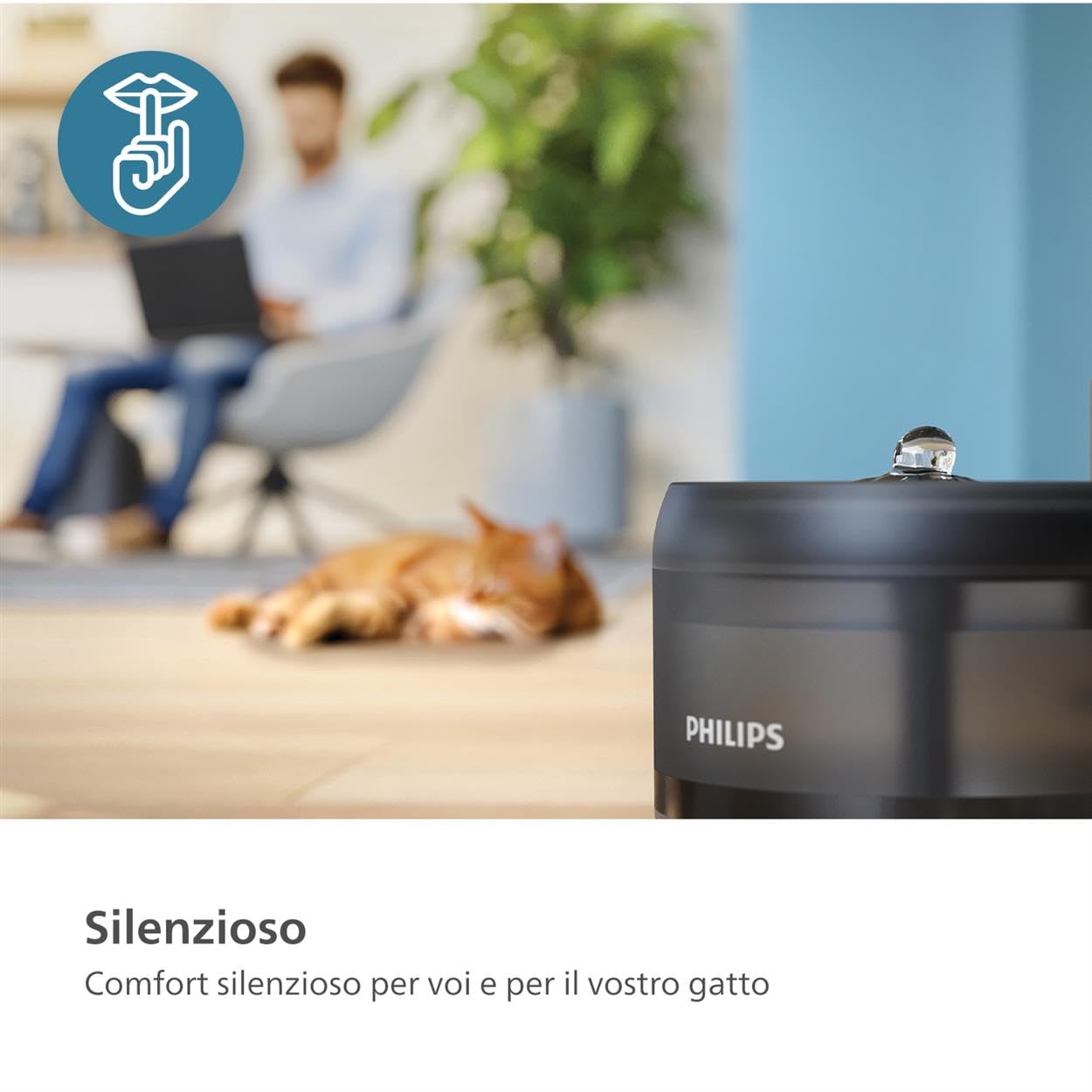 Philips Pet Series Fontana d'Acqua per Gatti Intelligente, Anti-Versamento, Monitoraggio Riempimento, Rilevazione Movimento, Silenziosa (<38dB), Filtraggio 4 Livelli, Capacità 2,2 L (PAW3210/02)