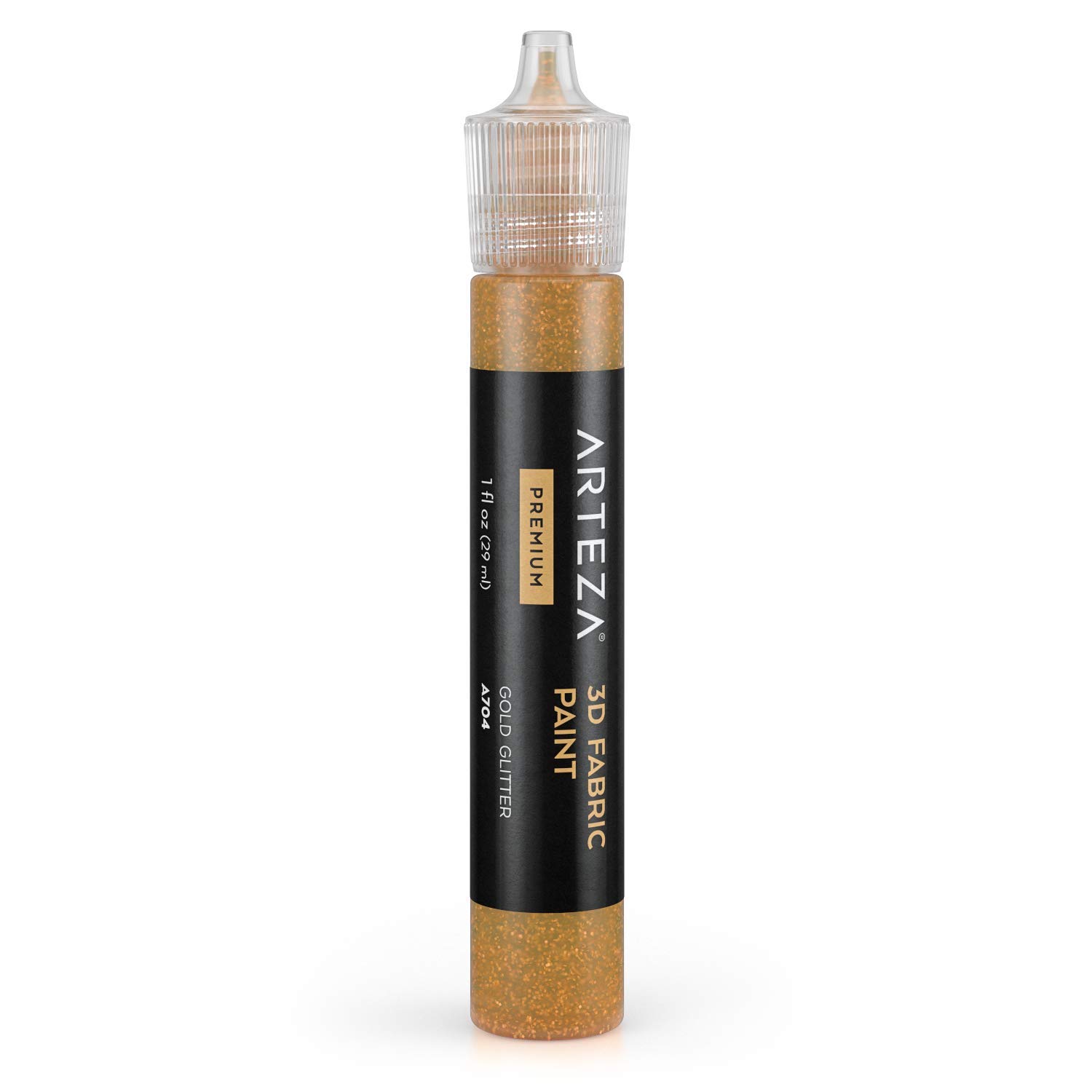 Arteza 3D Fabric Paint, Gold Glitter A704, 1oz Tube, Washer & Dryer Safe Textile Paint for Clothing, Accessories, Ceramic, Glass & DIY Projects