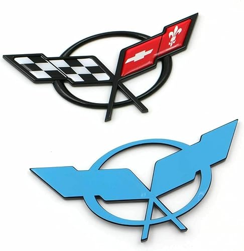 Miniatura 2 de Juego de 2 emblemas de nariz frontal y tapa trasera Corvette C5 1997-2004 de repuesto para Corvette (solo emblema de cubierta trasera (negro rojo)