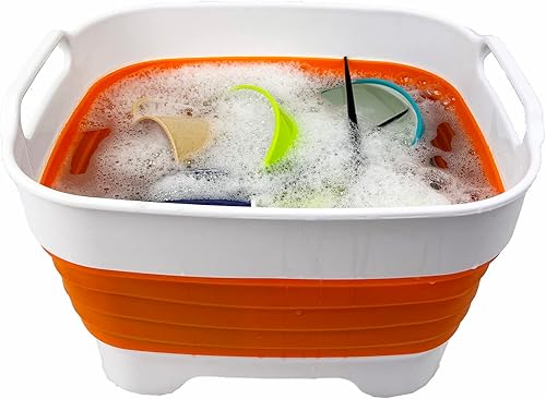 Miniatura 14 de SAMMART Sartén plegable de 7.5 L (2 galones) con tapón de drenaje, lavabo de lavado plegable, tina portátil para lavar platos, tina de Gris pizarra