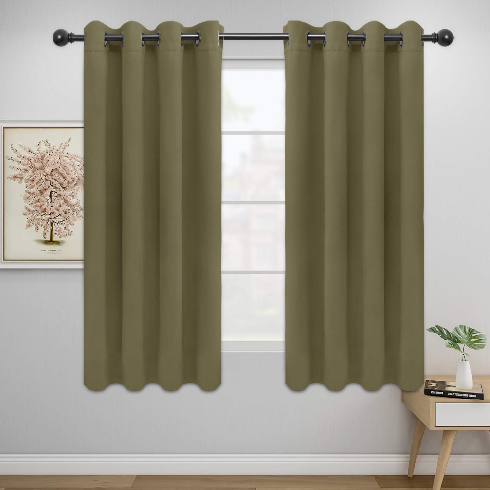 Easy-Going Blackout Curtains for Bedroom, Solid Thermal Insulated Grommet and Noise Reduction Window Drapes, Room Darkening Curtains for Living Room, 2 Panels(52x63 in,Khaki) — image 1