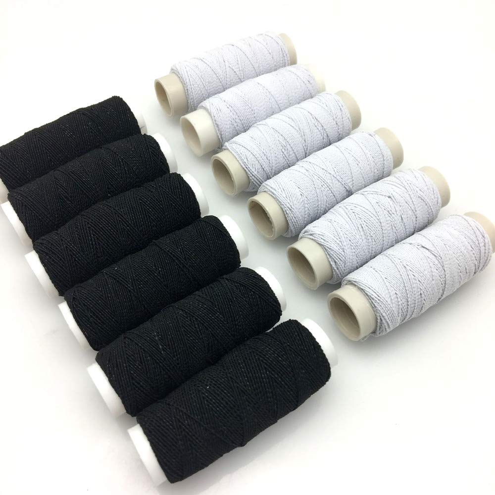 FQTANJU redondo Shirring elástico Craft Cord(6 Negro+6 Blanco)