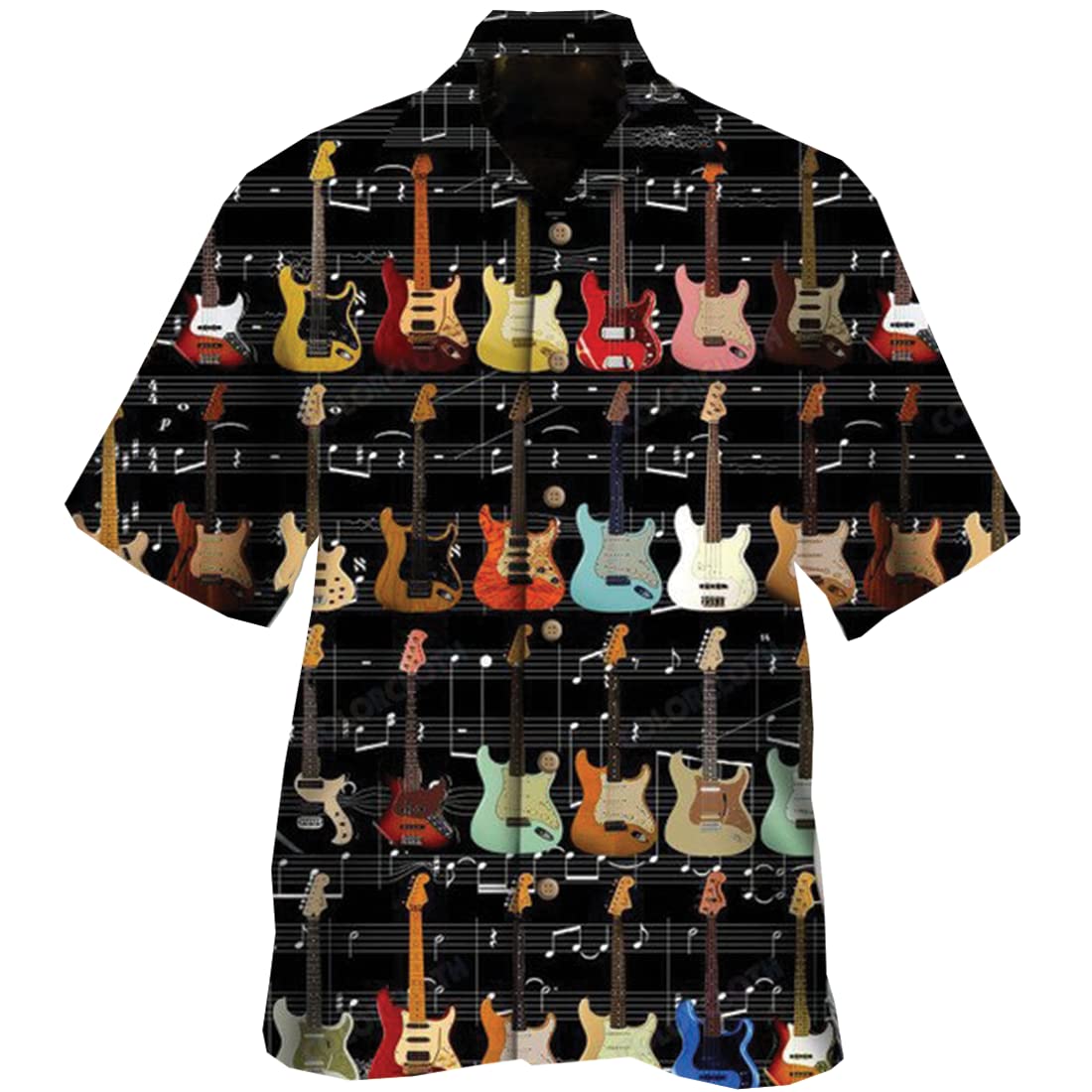 Juzgtsit Men's Guitar-04 Vintage Guitar Hawaiian Shirts For - Guitar Heaven Button Hawaiian Shirts Short Sleeve Series 188