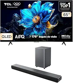 Combo Smart TV TCL 65 QLED 4K P7K WiFi Bluetooth HDR10+ 65P7K e Soundbar TCL Subwoofer 2.1 S55H