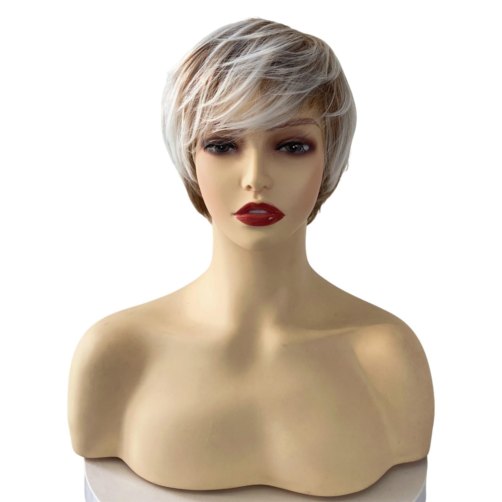 Libangrong-888 Women's White Wigs Spot Dyed Short Hair Wig, Diagonal Bangs Headband, Daily Hairstyle Natural Wig(White)