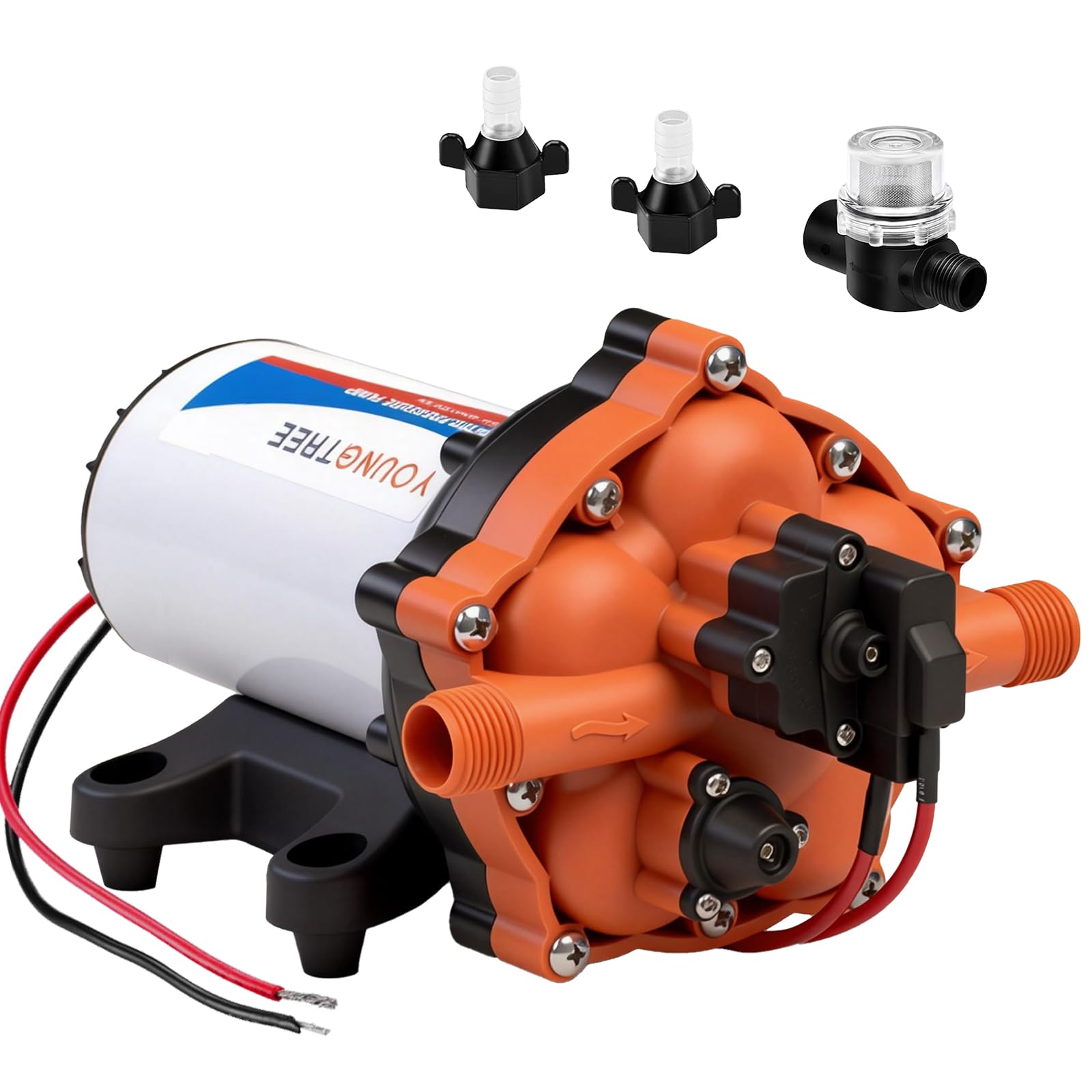YOUNGTREE 55-Series 12V RV Water Pressure Diaphragm Pump 7GPM 70PSI 12 Volt Five Chamber Water Washdown Pump Self Priming with Pressure Switch for RV, Garden, Irrigation, Boat, Home, Sprayer