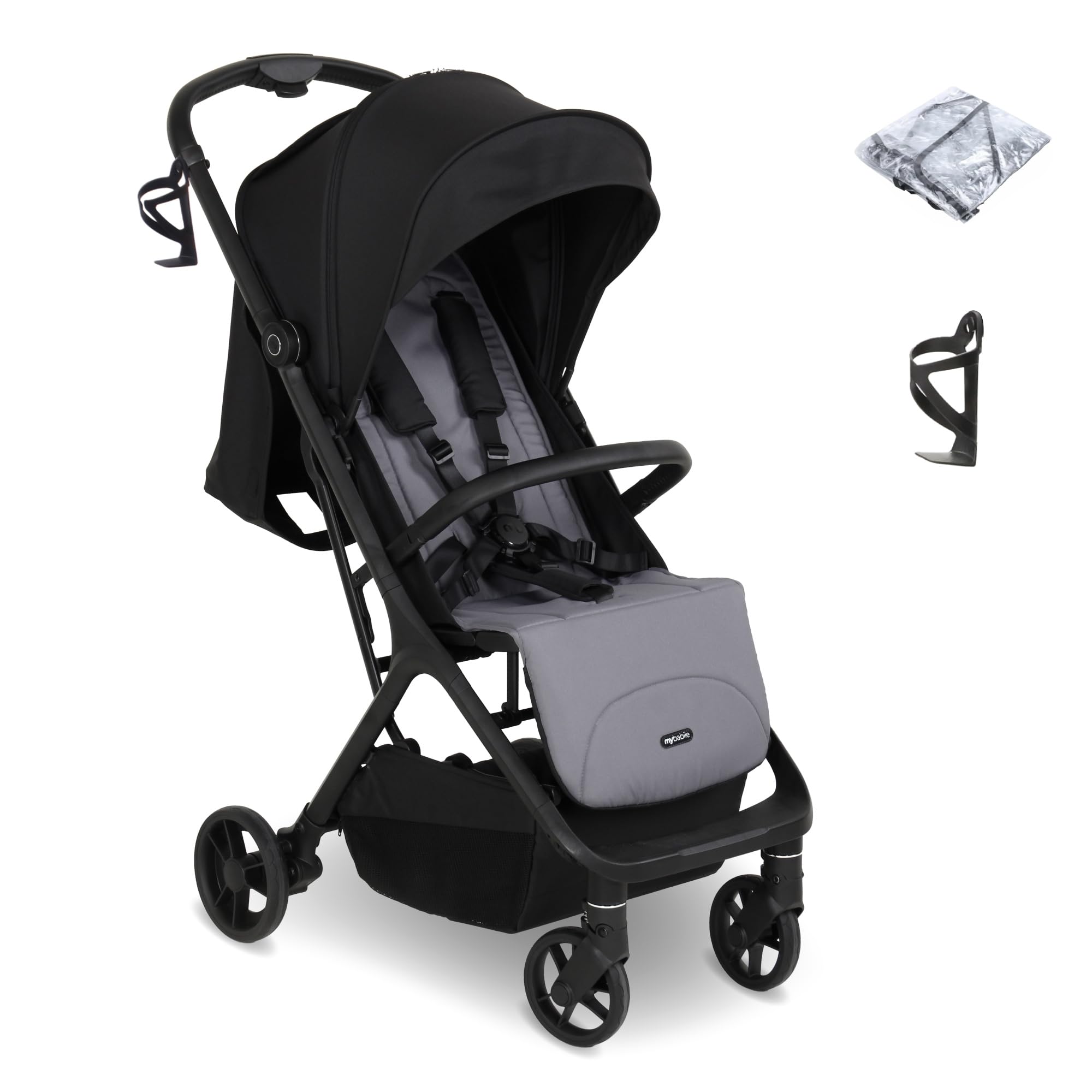 My Babiie MBX7 Autofold Stroller from Birth to 22kg (4 Yrs) - Black/Grey