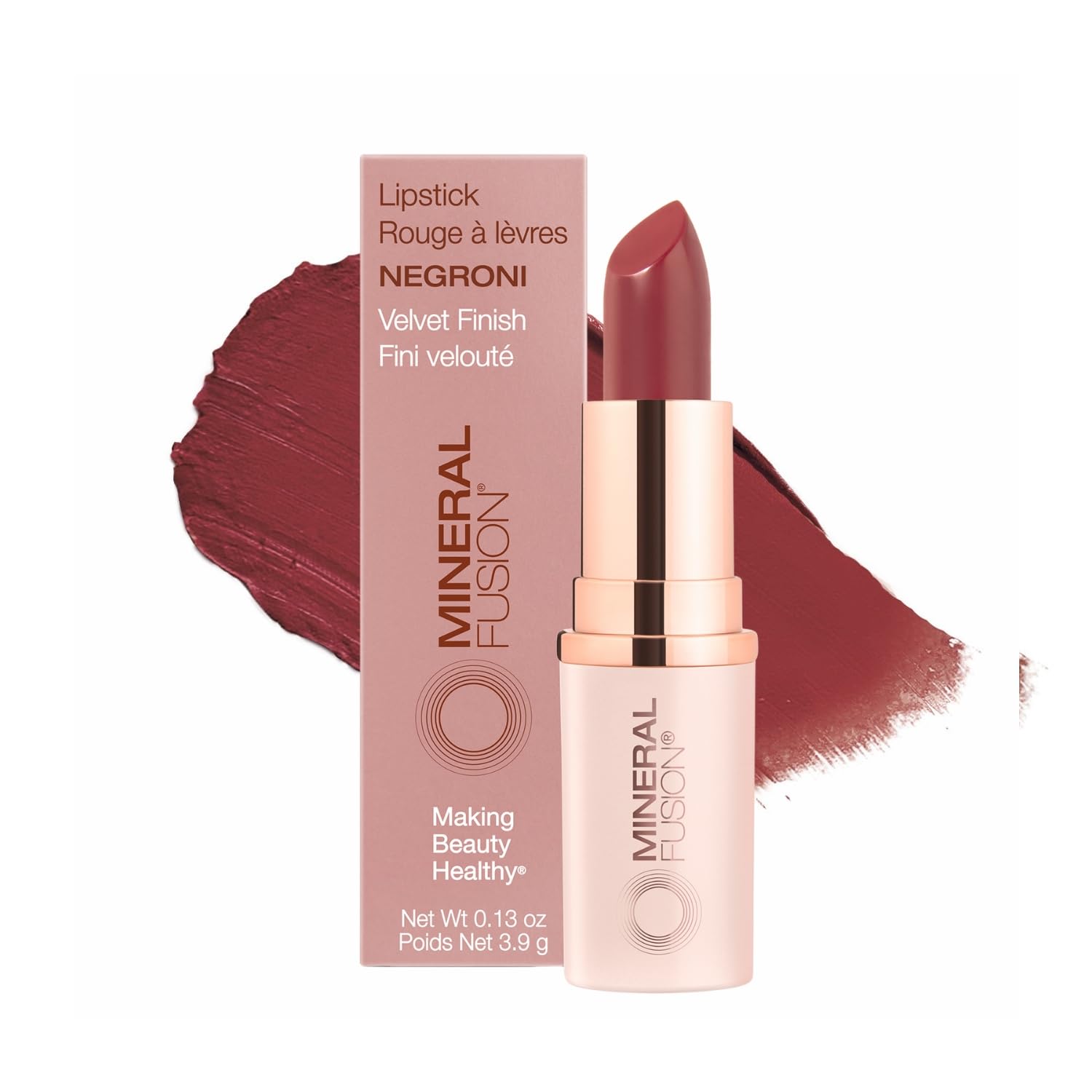 Mineral Fusion Lipstick, Vivid & Smudge-Free Lip Color with Avocado Oil, Cocoa Seed Butter & More, Long-Lasting Vegan Lipstick, FD&C Dye-Free, Cruelty-Free, Paraben-Free, Gluten Free, Negroni