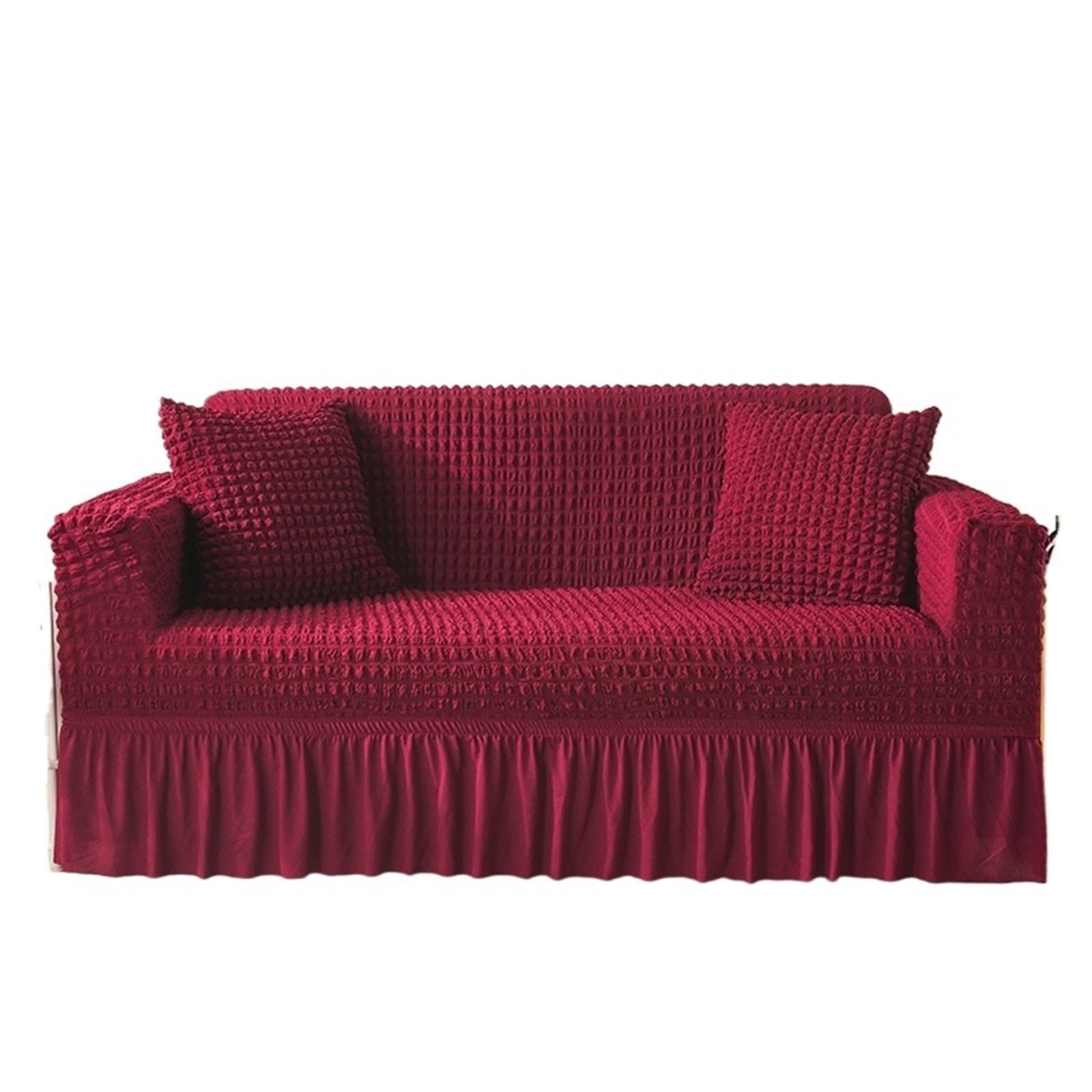 SUBLXPoten Sofa Cover with Skirt Skirt 1/2/3/4 Seater Sofa Cover 90-300cm Full Package Single Universal Elastic Slipcovers(Red,2 Seat (145-185cm))