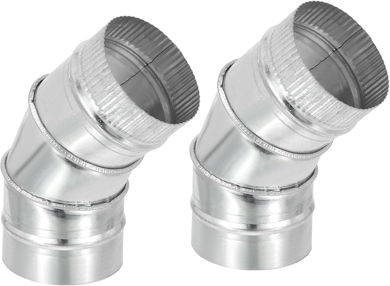 PATIKIL 4" OD 45 Degree Elbow Duct Pipe Connector, 2 Pack HVAC Ventilation Chimney Flue Tube Connector Galvanized Iron Adapter Crimped for Vent Exhaust Stovepipe