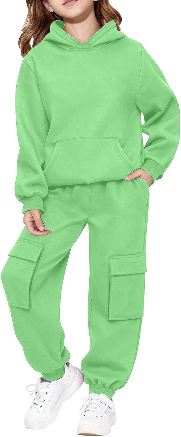 Girls 2 Pcs Outfits Jogger Sets Zip Up Hoodie Sweatshirts And Sweatpants With Pockets Tracksuits Sweatsuits