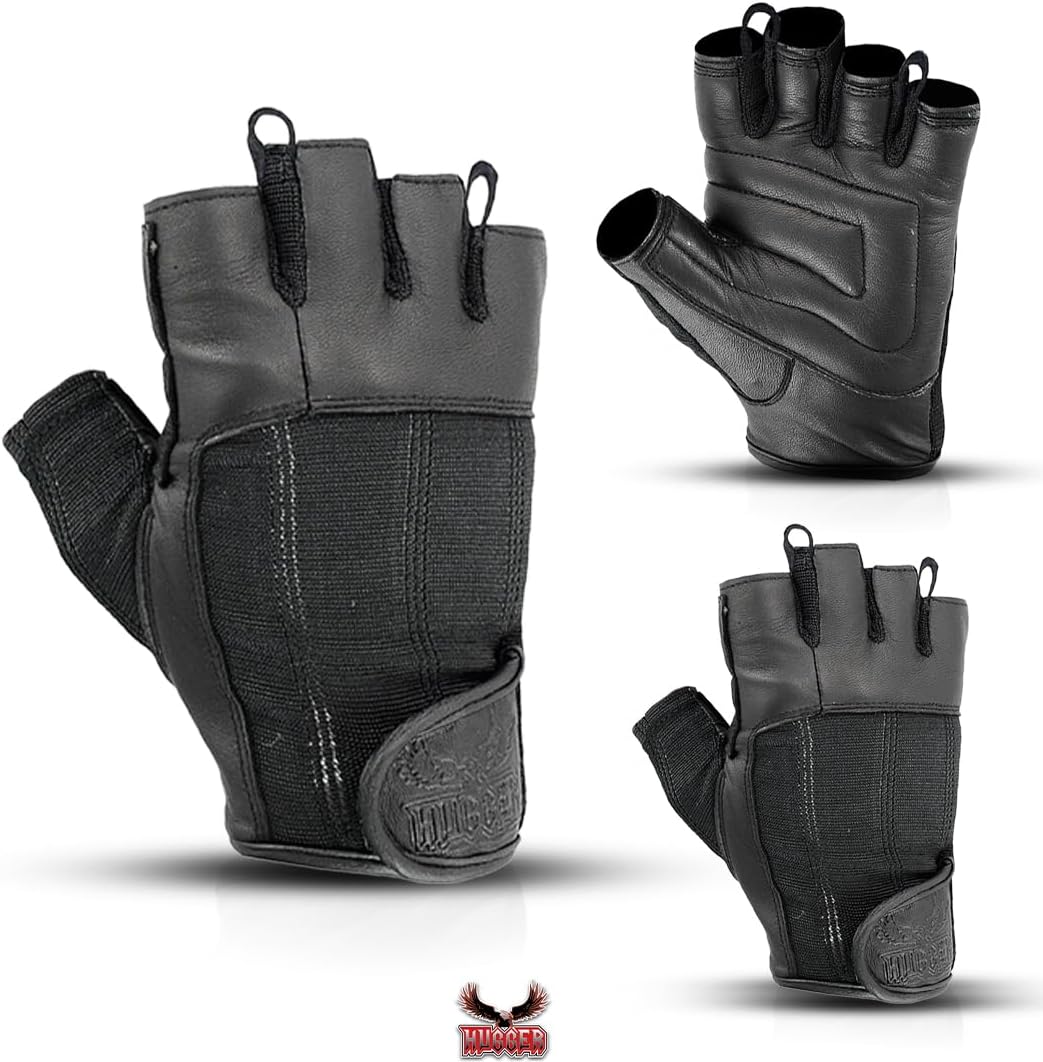 Hugger Men's Summer Touring Chopper Fingerless Motorcycle, Cycling, Weightlifting Glove
