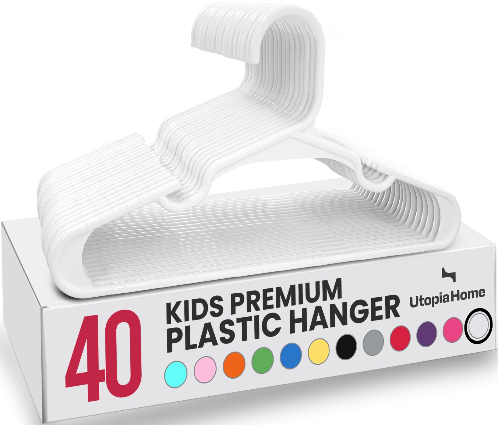 Utopia Home Grucce bambini Pack di 40 sottili salvaspazio, Bianco | Grucce in plastica per neonati, adatte per vestiti per bambini e neonati, delicati sui capi delicati