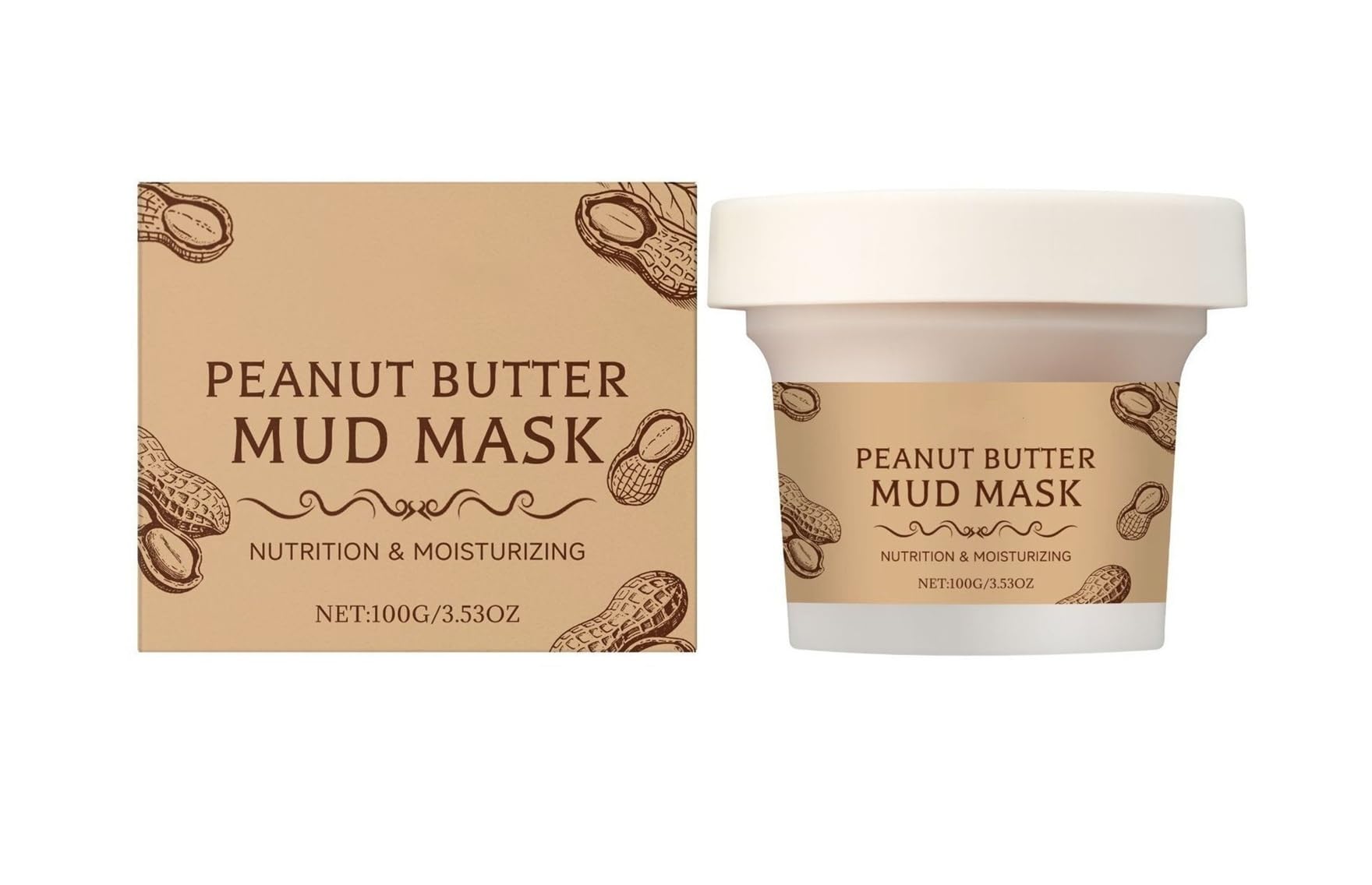 Maschera di fango idratante e nutriente alle arachidi, 100 g | Deterge il viso, affina i pori e lascia la pelle idratata(2pcs)