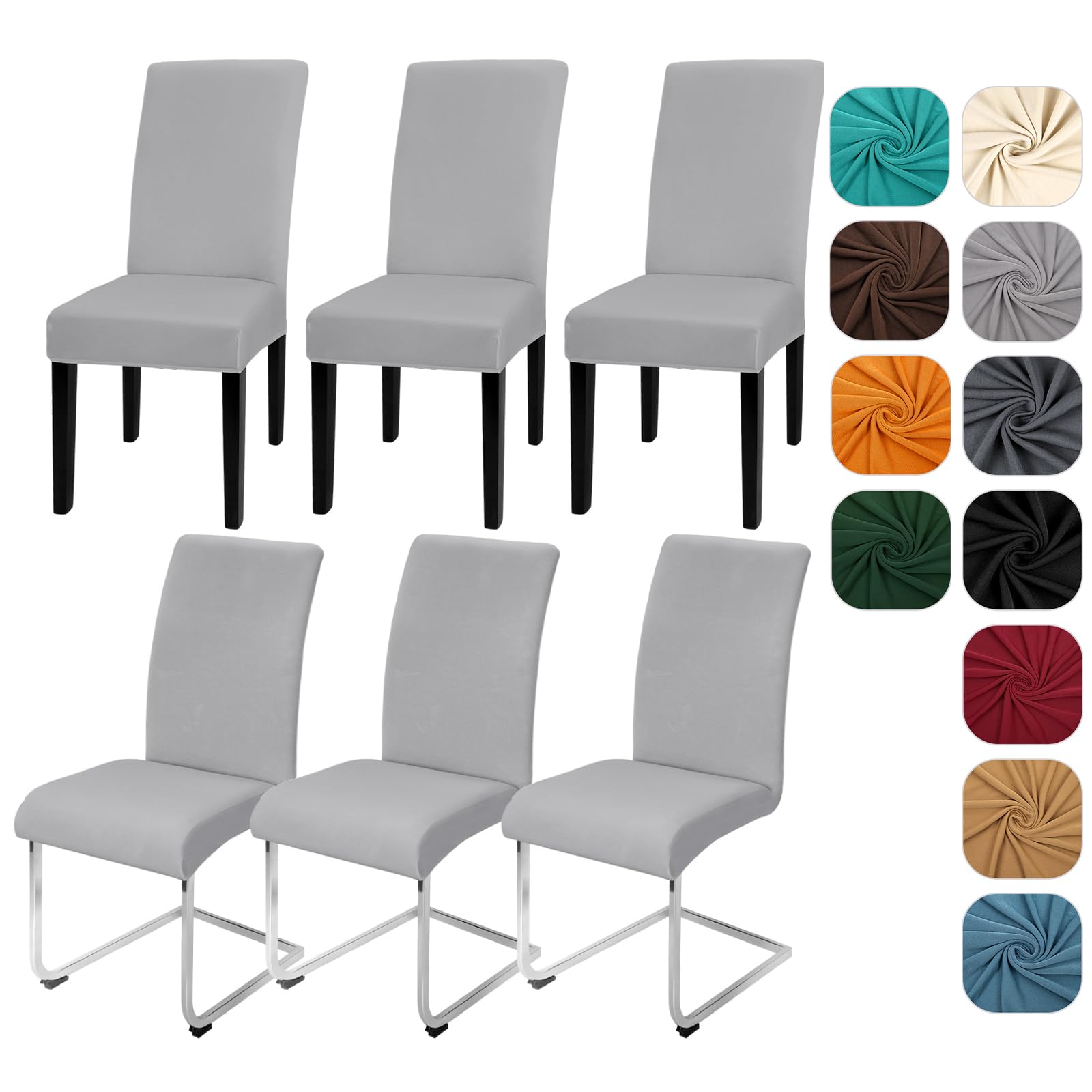 Yugarlibi Dining Chair Covers Set of 6 Stretch Chair Slipcovers Swing Chair Elastic Removable Dining Room Chair Covers Reusable Washable Chair Protector for Hotel Banquet Ceremony (Light Grey