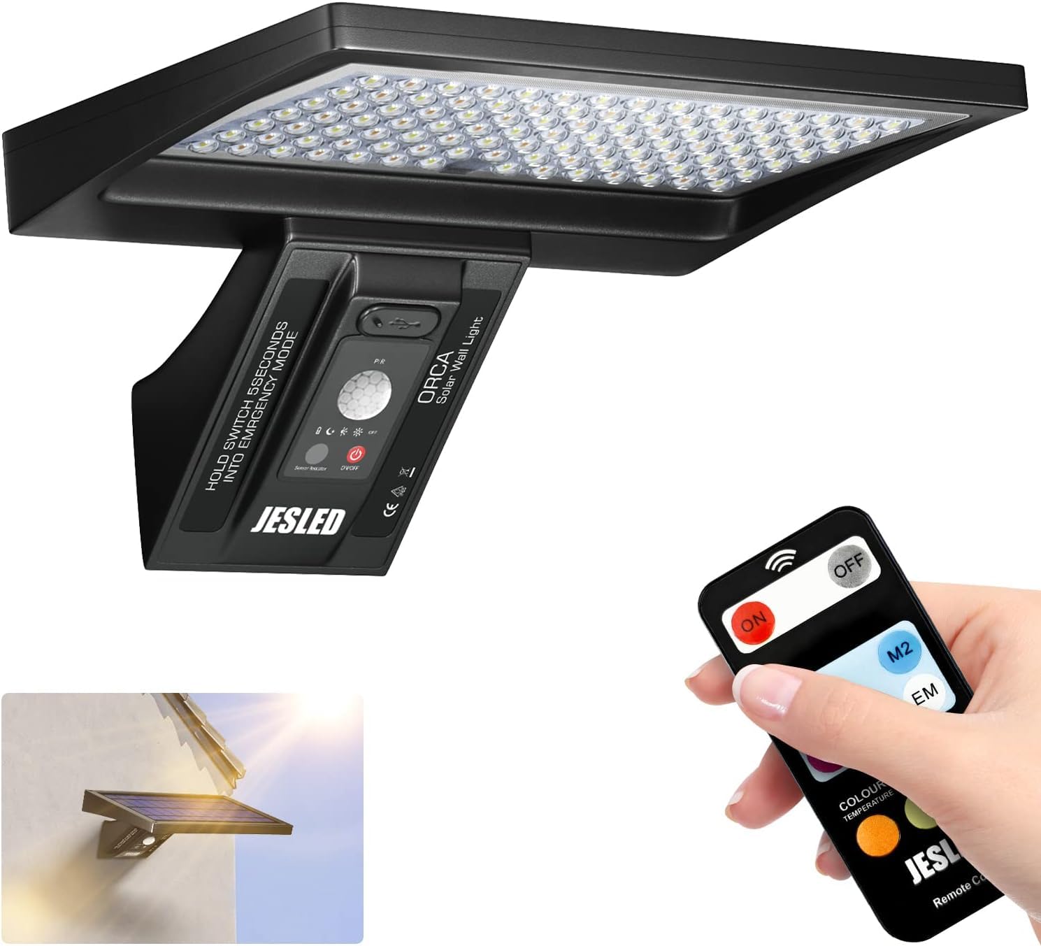 JESLED Solarlampen für Außen mit Bewegungsmelder, 5200 mAh Solarleuchten für Außen 104 LED Solar Lampe Outdoor Ideal für Terrasse, Veranda, Garage, Hof, Straßen, IP65 Wasserdicht
