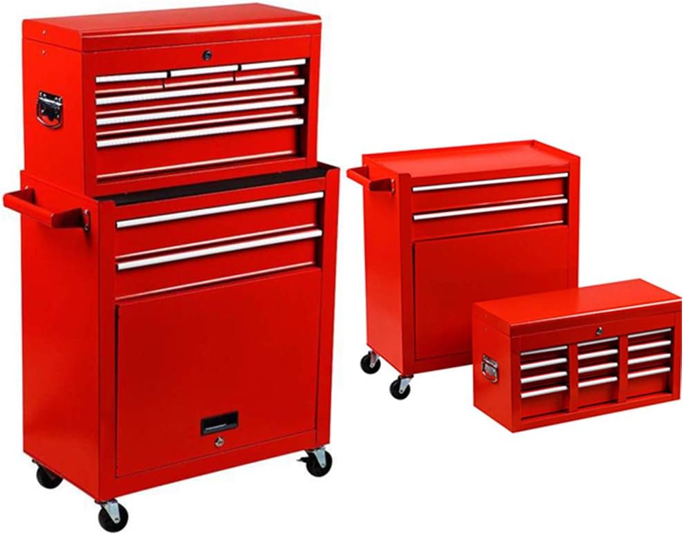 Homestock Portable Tool Storage Box 7-Drawer Rolling Tool Chest Removable Tool Storage Cabinet with Sliding Drawers Keyed Locking System Toolbox Organizer (Red)