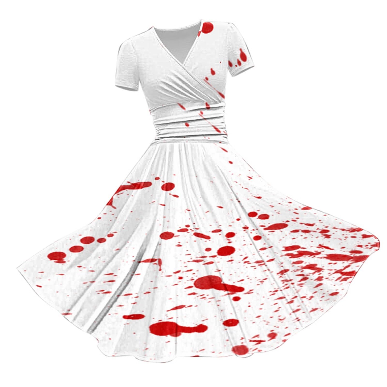 HUIFUAO Sexy Black Halloween Dress for Women Scary Bloody Fancy Dress Plus Size Halloween Costumes V Neck Short Sleeve Party Evening Horror Festival Cosplay Outfits Clothes (Red #4, XXL)