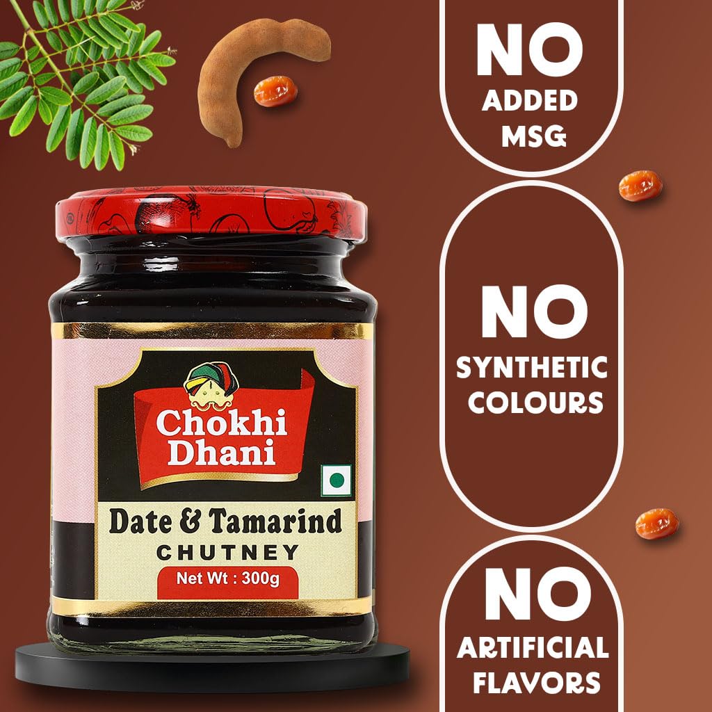Chokhi Dhani Date & Tamarind Chutney 300g | Imli & Khajoor Ki Chutney | Sweet & Tangy Indian Chutney for Chaat, Snacks & Meals | Pack of 1 2