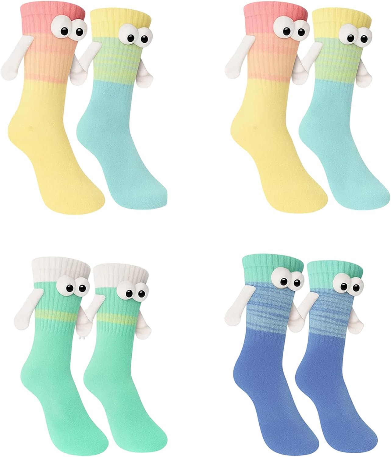Magnetic Socks, 4 Pairs Funny and Crazy Socks for Girls and Couples, Holding Hands Socks for Romantic Dates and Family Bonding, Novelty Gifts for Women Men Teens