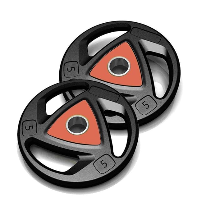 KFX Alloy Steel Olympic 3 Holes Hand Grip Barbell/Rod Rubber Plates with 50mm Internal Dia (5KG