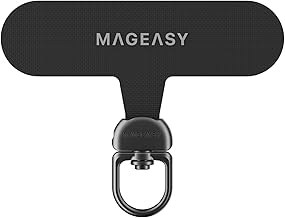 MagEasy 360° Rotation Strap Holder, 0.02 inch (0.5 mm), Durable, Fit, Chargeable with Yes, Pinch Only, Won't Cut, Diagonal, Neck or Shoulder Strap, Smartphone Shoulder Type, 360° Rotating Strap, Black