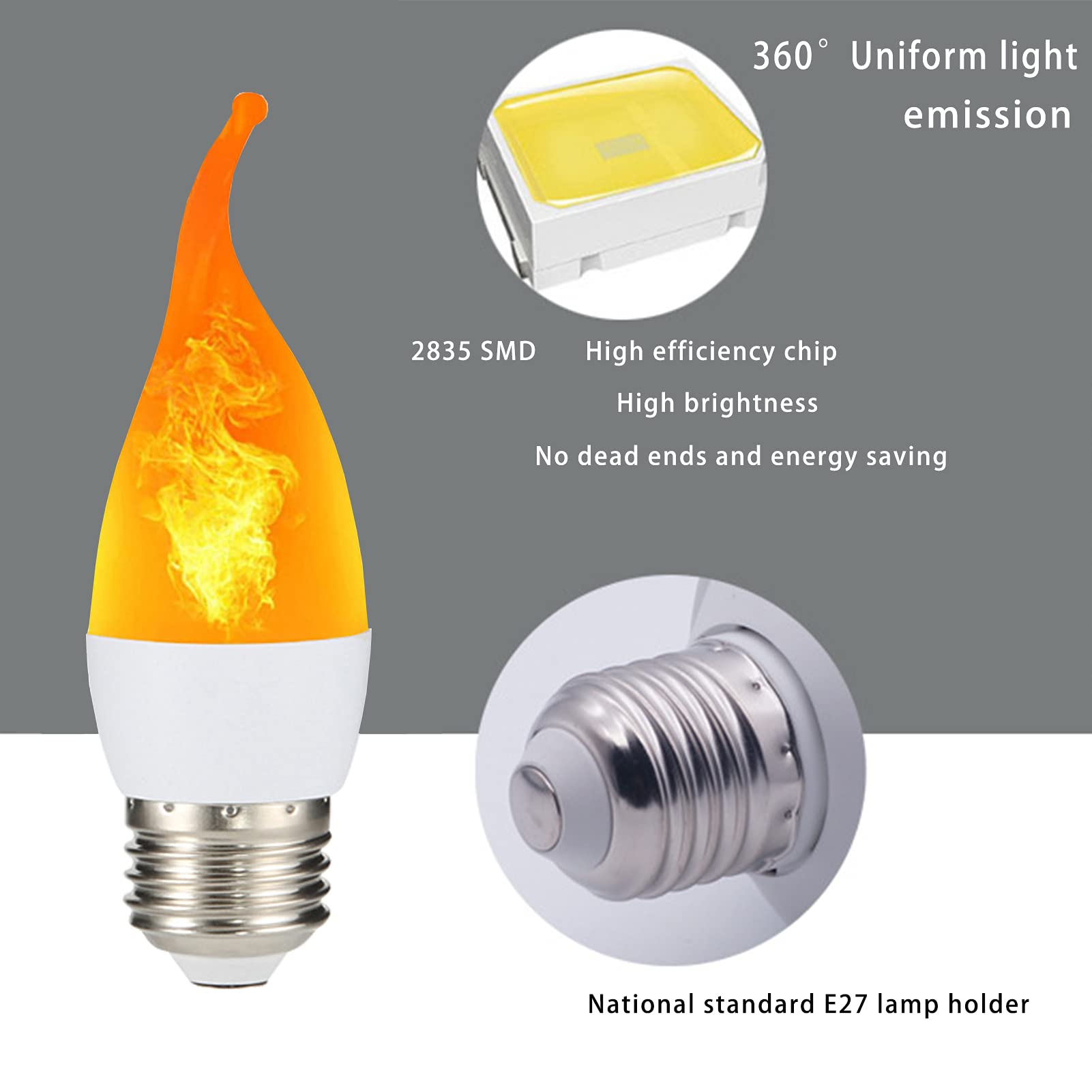 Generic 4 Lampadine a Fiamma LED con Effetto Capovolto, Lampadine a Candelabri Tremolanti a LED, Decorazioni Interni/Esterni/Hotel/Feste/Bar
