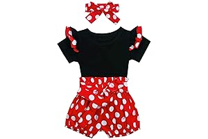 Infant Minnie Mouse Inspired Ruffle Sleeves Romper with Polka Dots Shorts and Headband