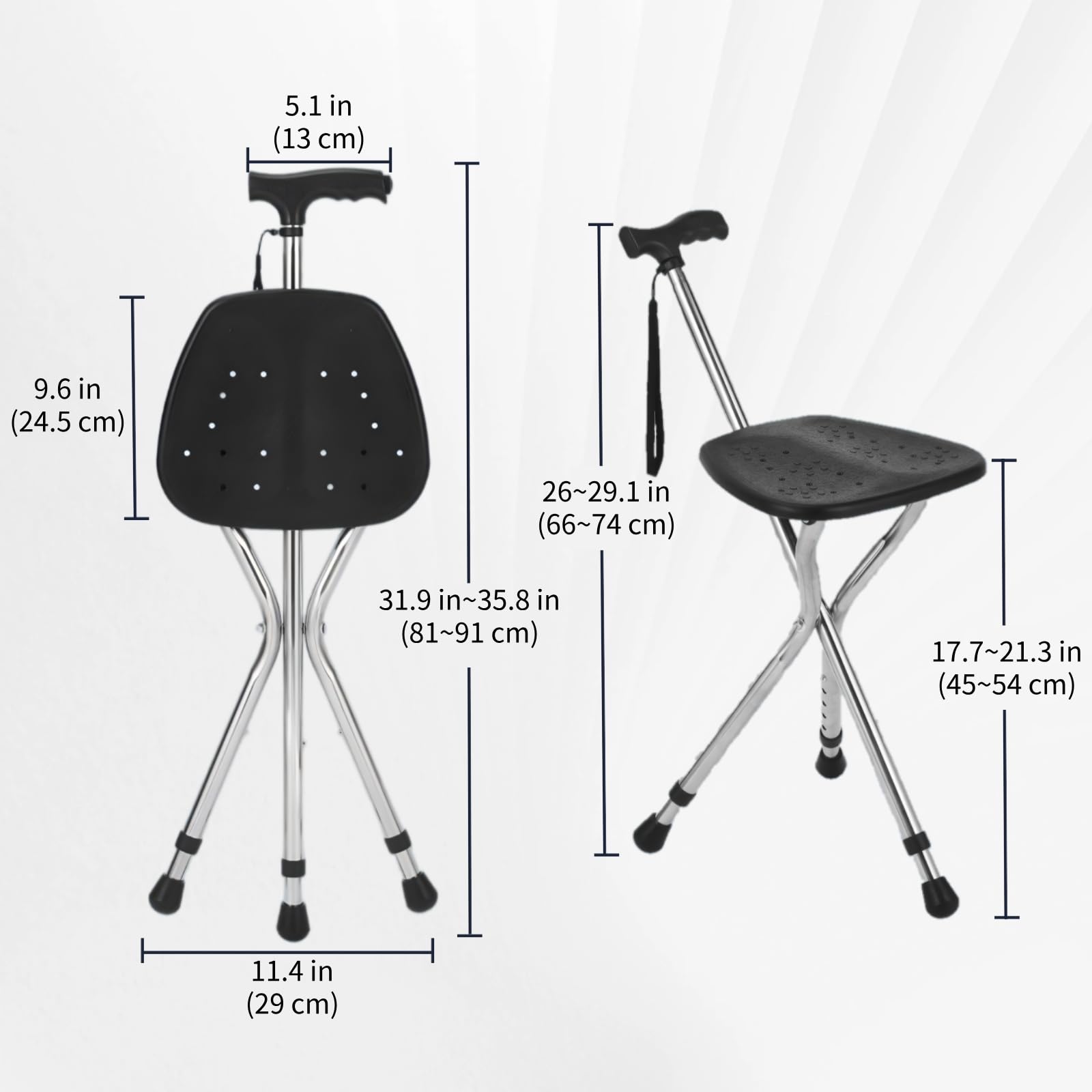Bastón con Asiento Plegable y Ligero, Altura Regulable, con iluminación LED, Antideslizante y Duradero, Apto para Hombres, Mujeres y Personas Mayores
