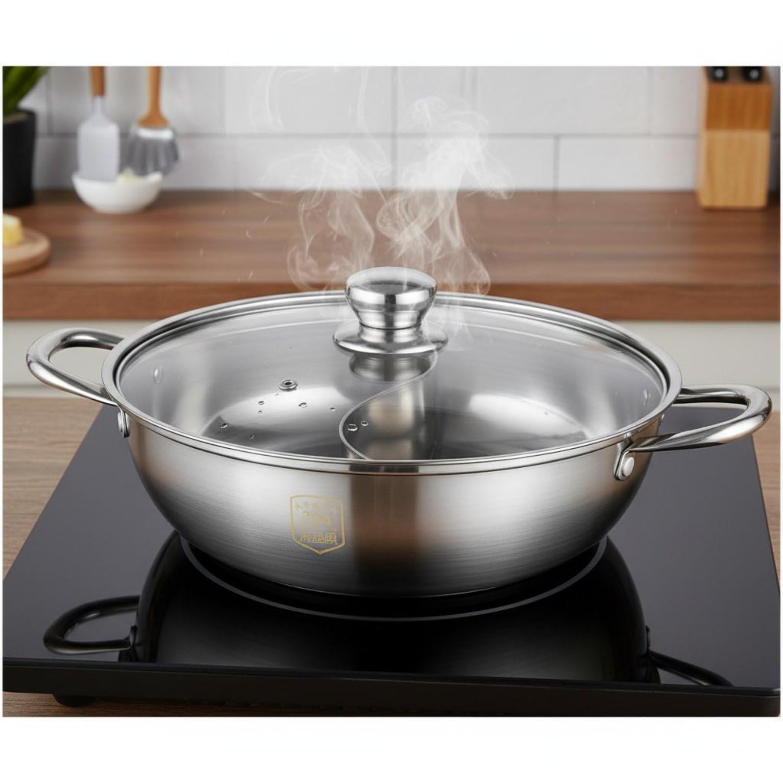Baoblaze Casseruola Doppio Scomparto con Corpo Robusto Manici Termoisolanti E Superficie Liscia Realizzata in Acciaio Inox Adatta, 32 Cm, Pentola Singola Con Coperchio