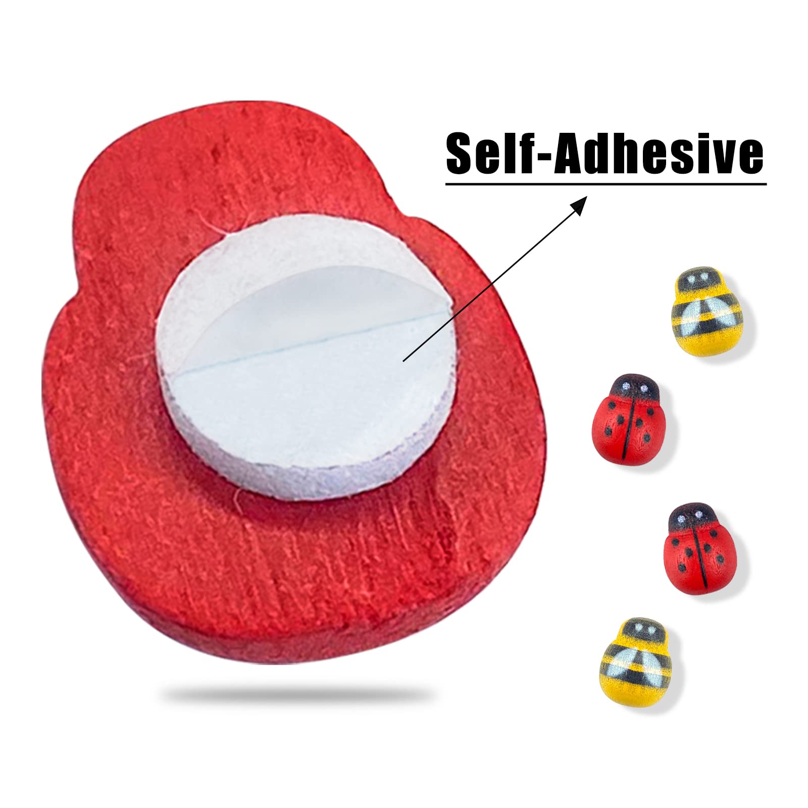 Autocollants Bois Coccinelles Et Abeilles Andiker - Lot De 60 Pièces - 1x1.3cm - DIY Et Décoration