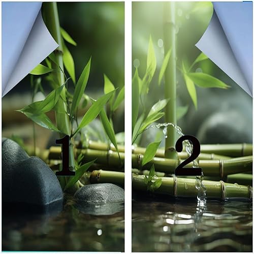 Miniatura 3 de Película de privacidad de bambú para ventana de agua clara, piedra botánica bodegón, estilo moderno, vitrales, sin pegamento, película estática para