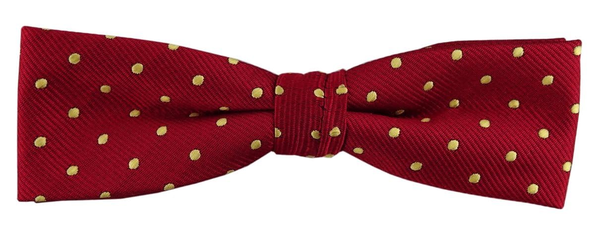 Tigertie Men's Red-Gold Narrow Bow Tie In Red Gold Dotted + Gift Box