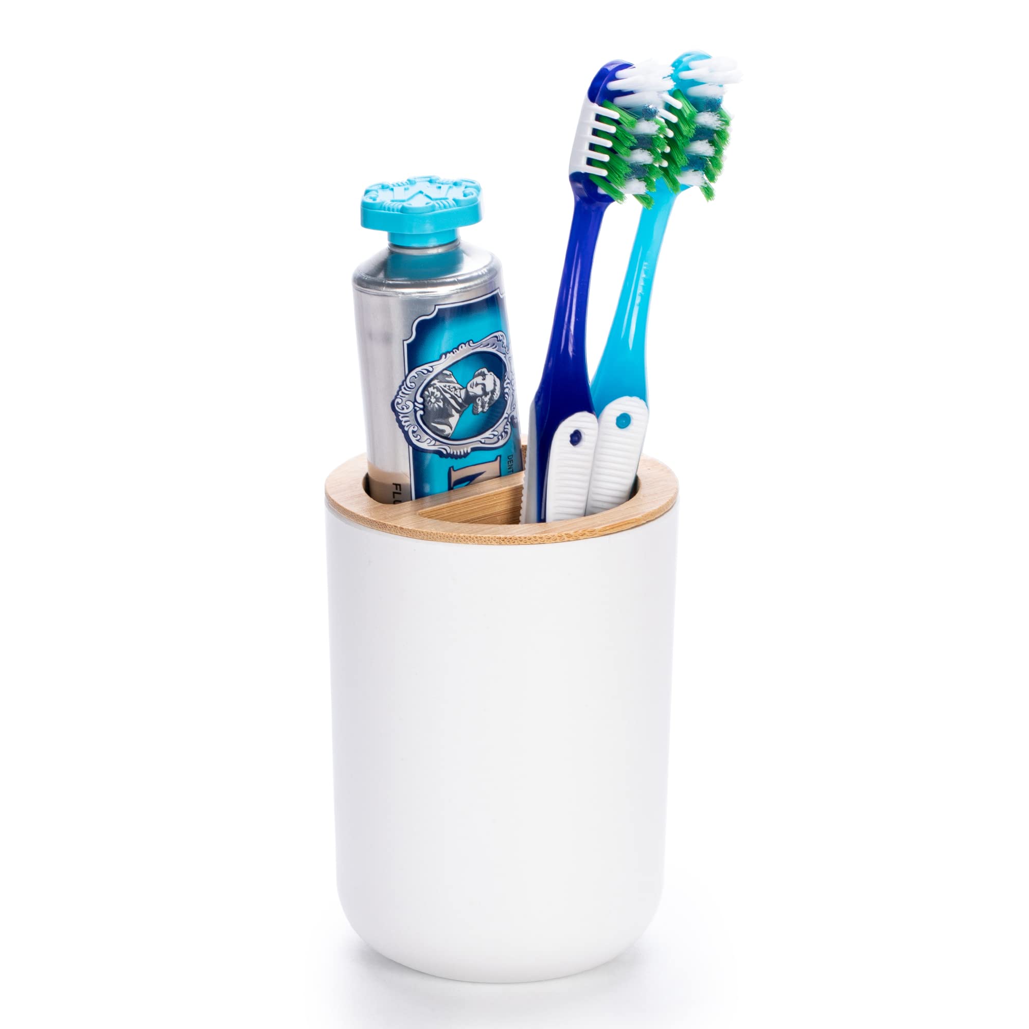 Toothbrush Holders for Bathroom, Bamboo Toothbrush Holder,Toothpaste Makeup Brushes Razors Holder Bathroom Countertop Organizer… (White)