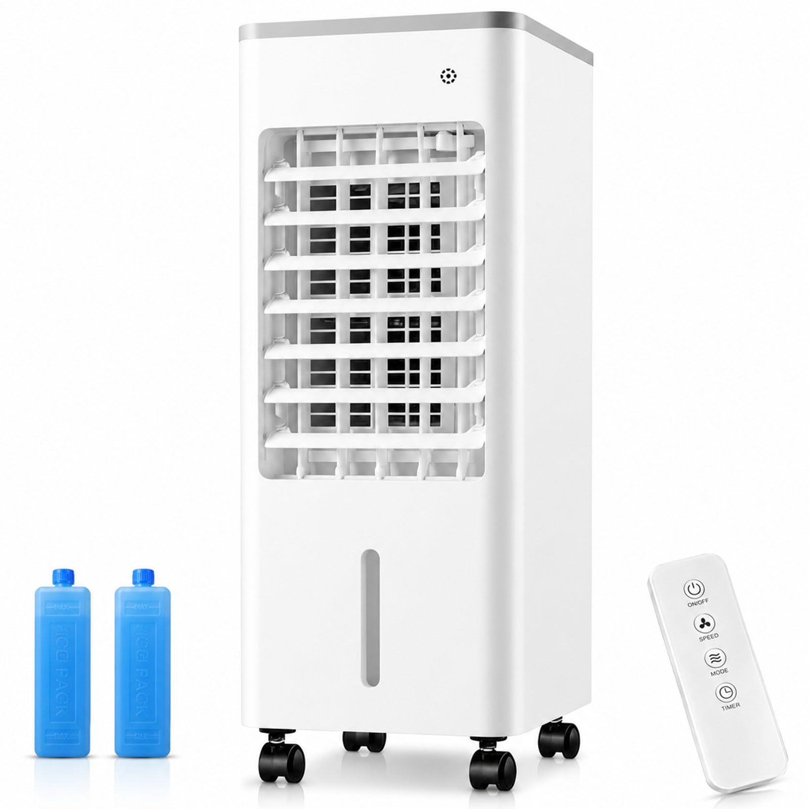 Raffrescatore d'Aria Portatile, Raffrescatore Evaporativo 3 in 1 con Serbatoio 6 L, Telecomando, Oscillazione 90°, 2 Piastre Refrigeranti, 3 Velocità, Timer 7,5 Ore per Casa, Camera e Ufficio white