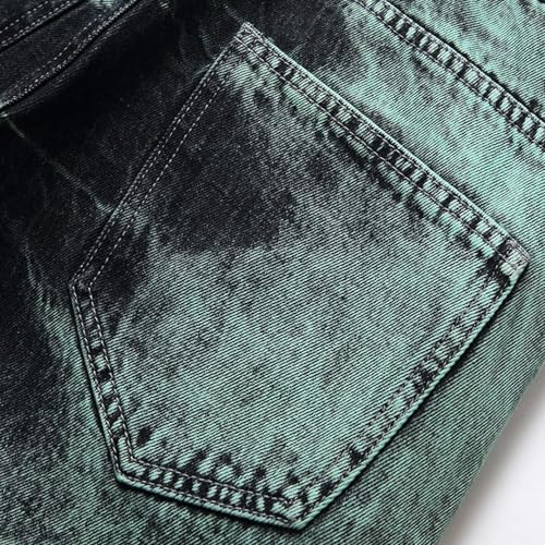 Men's Straight Leg Slim Fit Jeans Vintage Distressed Denim Pants Fashion Washed Ripped Jean Trousers (Green 3,42)3