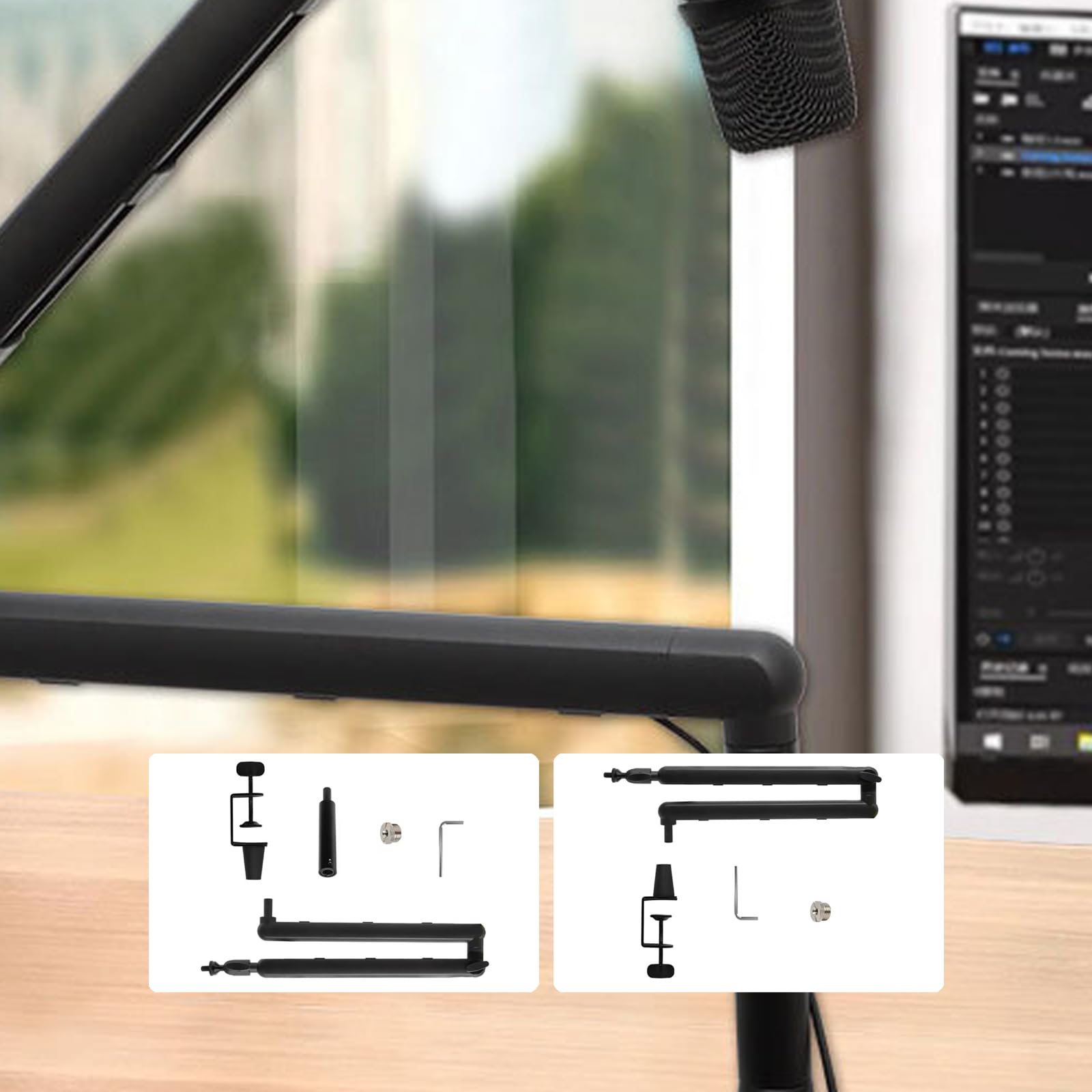 Supporto per microfono rotante regolabile con base in alluminio per streaming/podcast Phone & Tablet Compatibile Basso Profilo Desktop Mic Stand Stabilizzatore