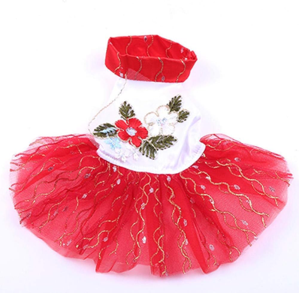 Tshaoshunht 犬猫ドレスチュチュ花レースペット子犬スカート衣装服服アパレル Red Xs 大人気新品 Color Red Size Xs