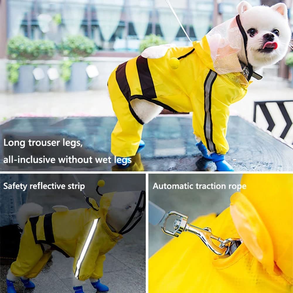 Chubasquero para Perros, Chaqueta Impermeable for Perros pequeños y medianos con Capucha Correa Reflectante, diseño de Abeja, Oso Dinosaurio(Yellow Bear,M)