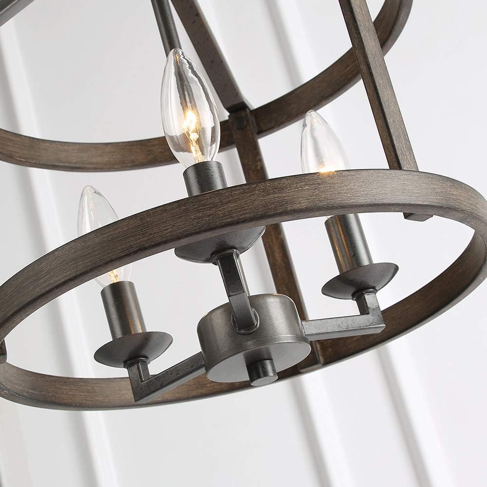 LNC Farmhouse Faux-Wood Semi Flush Mount Ceiling Light Fixture for Bedroom, Hallway, Foyer, Entryway, Kitchen, Stairway, Dining & Living Room.