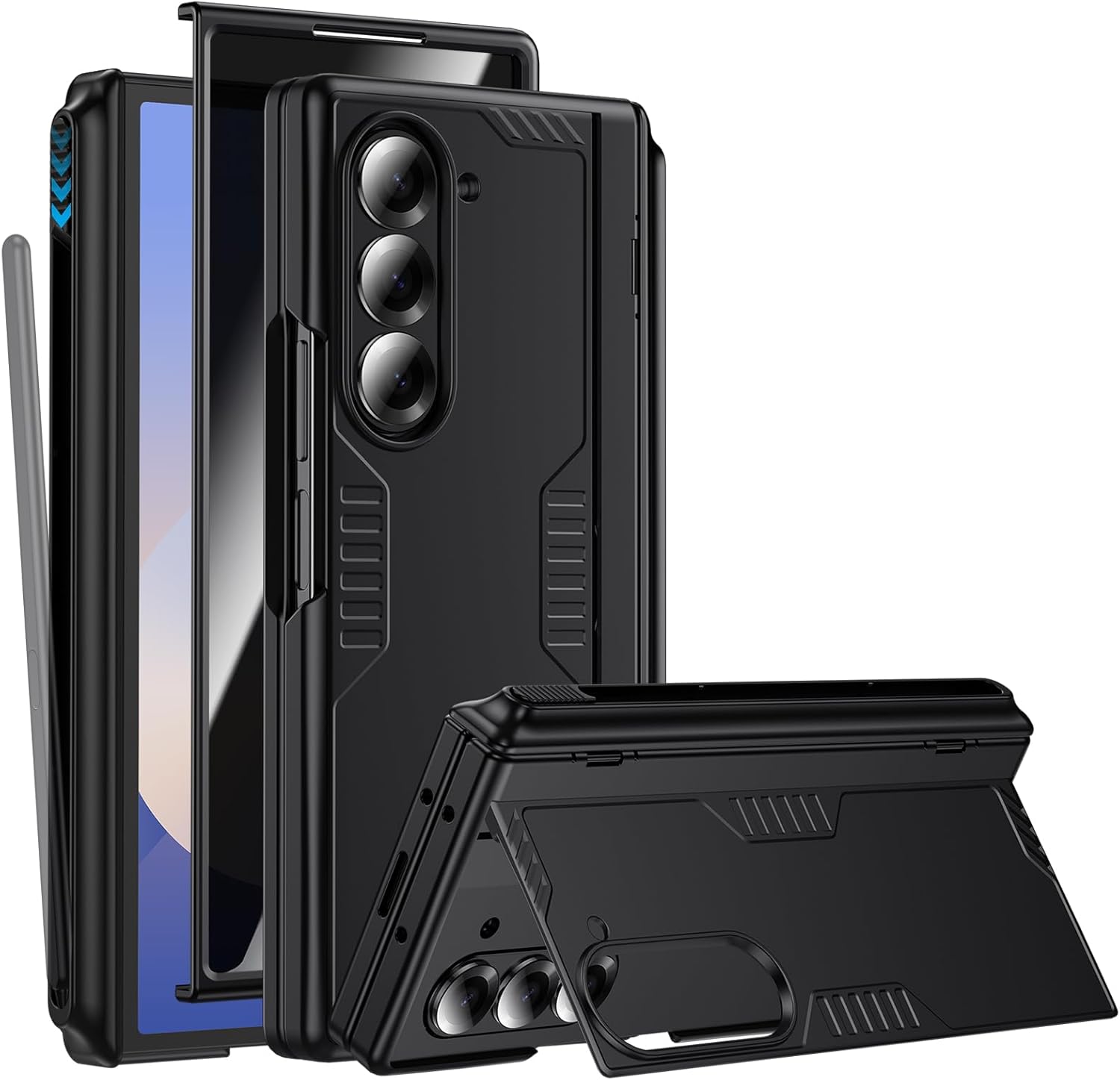 for Samsung Galaxy Z-Fold-6 Privacy Case: with Slim S Pen Holder (Not Include Pen), Anti-spy Screen Protector, Hidden Kickstand, Hinge Protection for ZFold 6 Phone Cover (Black with Privacy Screen)
