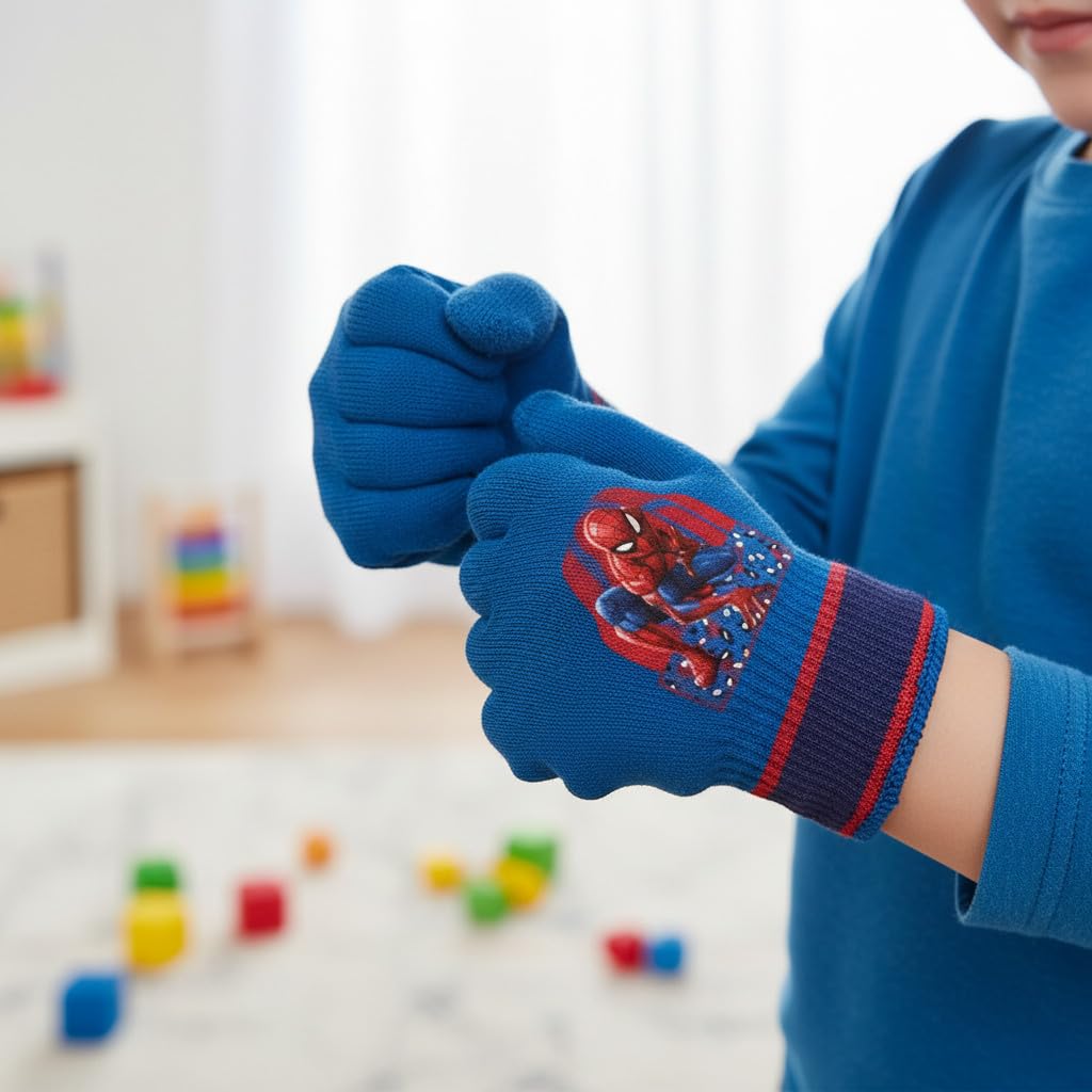 ILS I LOVE SHOPPING Gants d'hiver pour enfants 2 pcs Hiver Unisexe Taille unique (SPIDERMAN Bleu clair)