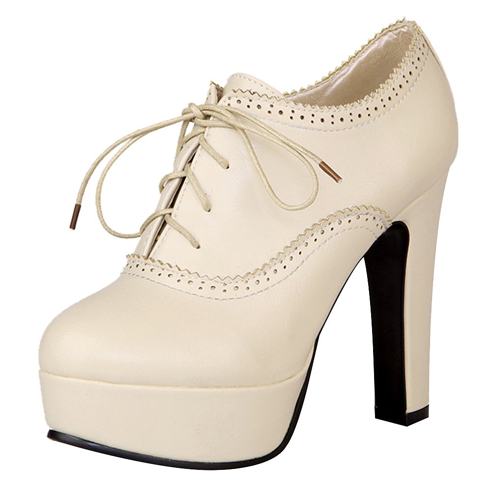 Mujer Elegante Plataforma Alta Tacón de Bloque Zapatos de la Corte Elegante Brogue Oxfords Tacones Altos Tamaño Grande