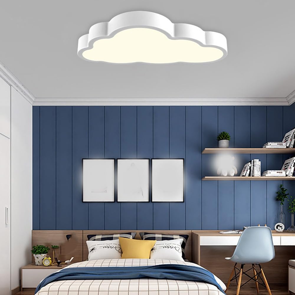 Nordycka Chmura Lampy Sufitowa LED, Plafon Falisty Niski Profil Oświetlenie Sufitowe Ściemnialne Styl Bajkowy do Sypialni Pokoju Dziecka(White(3000K),50cm/19.68in)