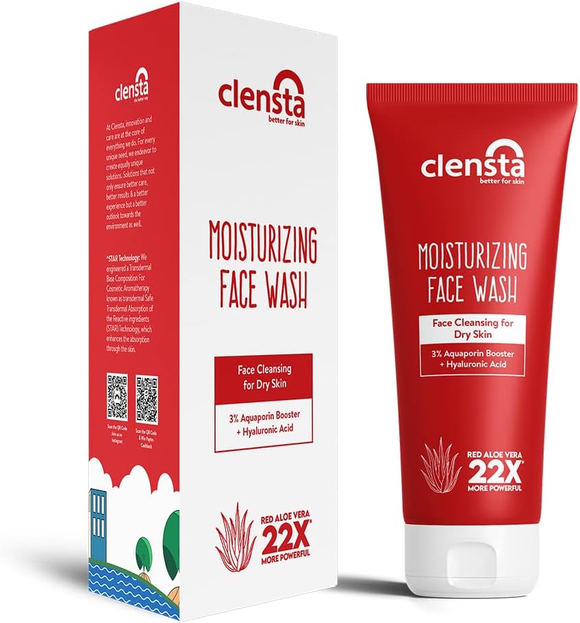 ClenstaMoisturizing Face Wash With 0.1% Hyaluronic Acid & Aloe Vera Extract For Face Cleansing, Moisturizing & Hydration | Sutable for Dry and Acne prone Skin | Sulfate & Paraben Free - 100ml