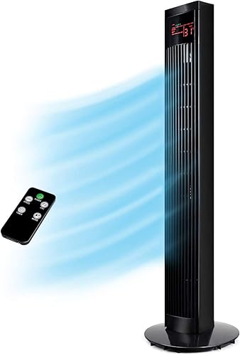 Simple Deluxe Ventilador de torre oscilante eléctrico de 48 pulgadas con control remoto y pantalla LED grande, ideal para interiores, dormitorio y