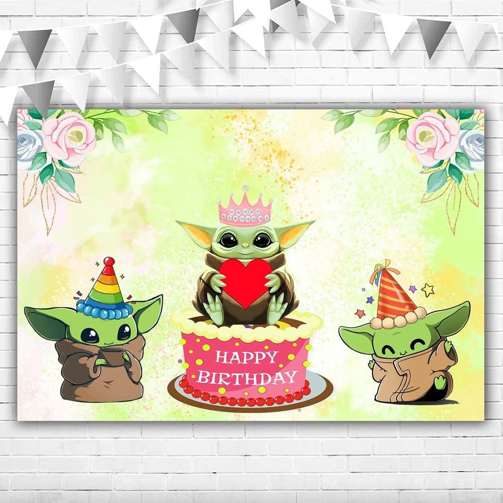 Buy Baby Yoda Happy Birthday Backdrop for Girls 5x3ft Pink Flowers Baby