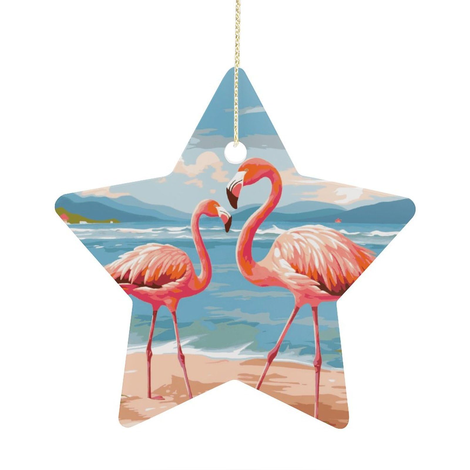 Fodpand Women's Style Flamingo Beach Ornament With String, Keepsake Hanging Decorations,Ceramic Ornaments For Men Indoor Home Holiday Party Gifts
