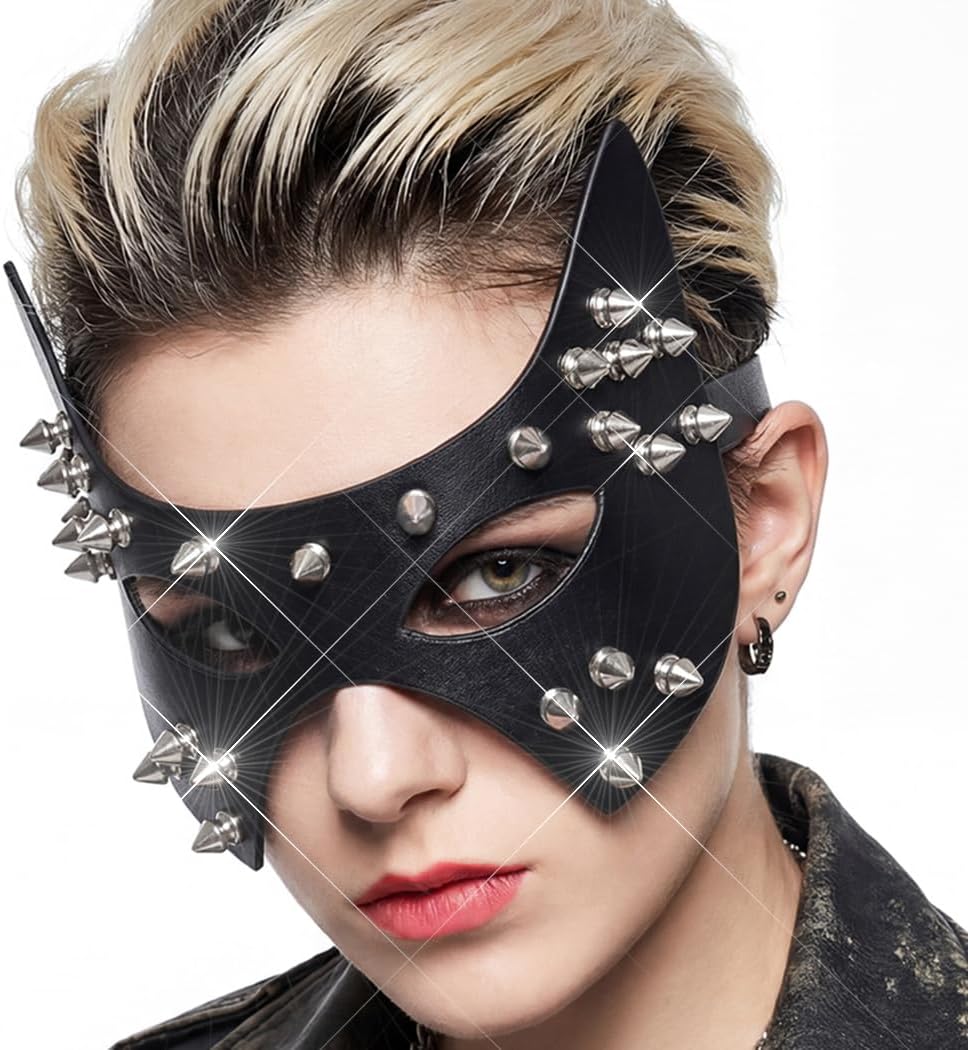 BODIY Rivet Black leather Mask Halloween Masquerade Masks Costume Eye Accessory for Women